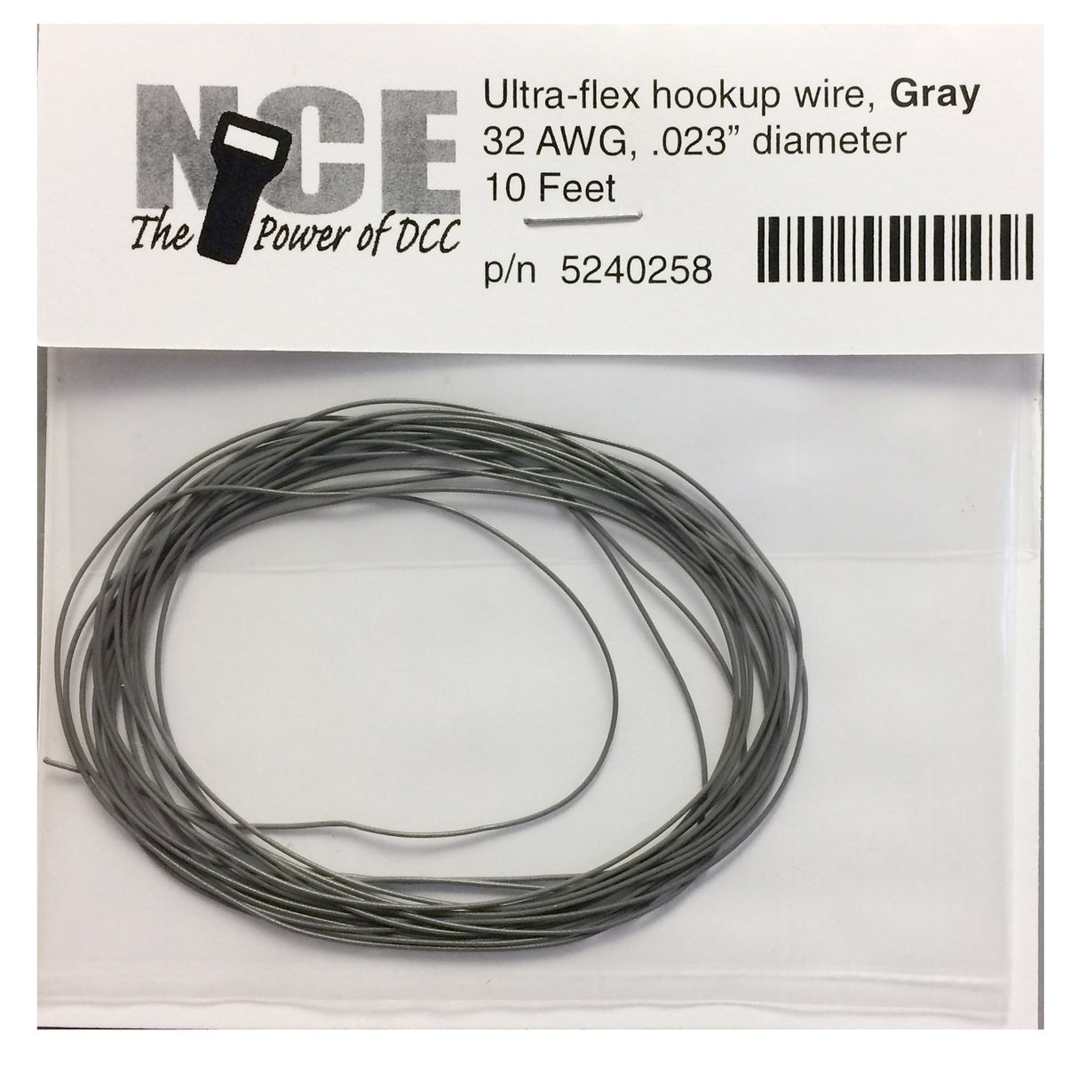 NCE Ultraflex Hook-Up 32AWG .023 Diameter Wire -- Gray 10' 3.05m - NCE 5240258