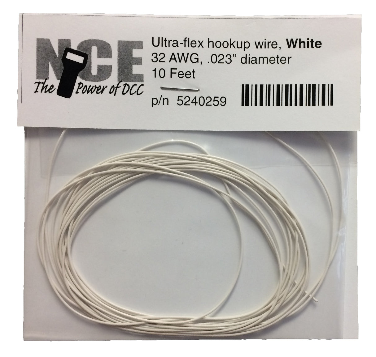 NCE Ultraflex Hook-Up 32AWG .023 Diameter Wire -- White 10' 3.05m - NCE 5240259