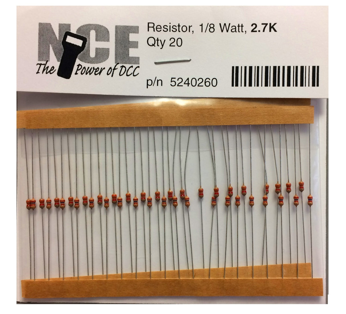 NCE 2700 Ohm Resistor -- 1/8 Watt pkg(20) - NCE 5240260