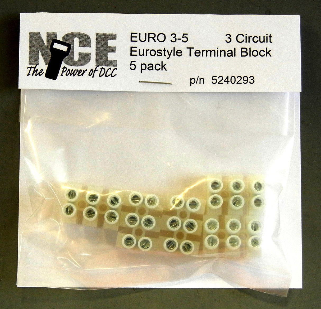 NCE 3-Circuit Eurostyle Terminal Strips -- For 14-24 AWG Wire pkg(5) - NCE 5240293