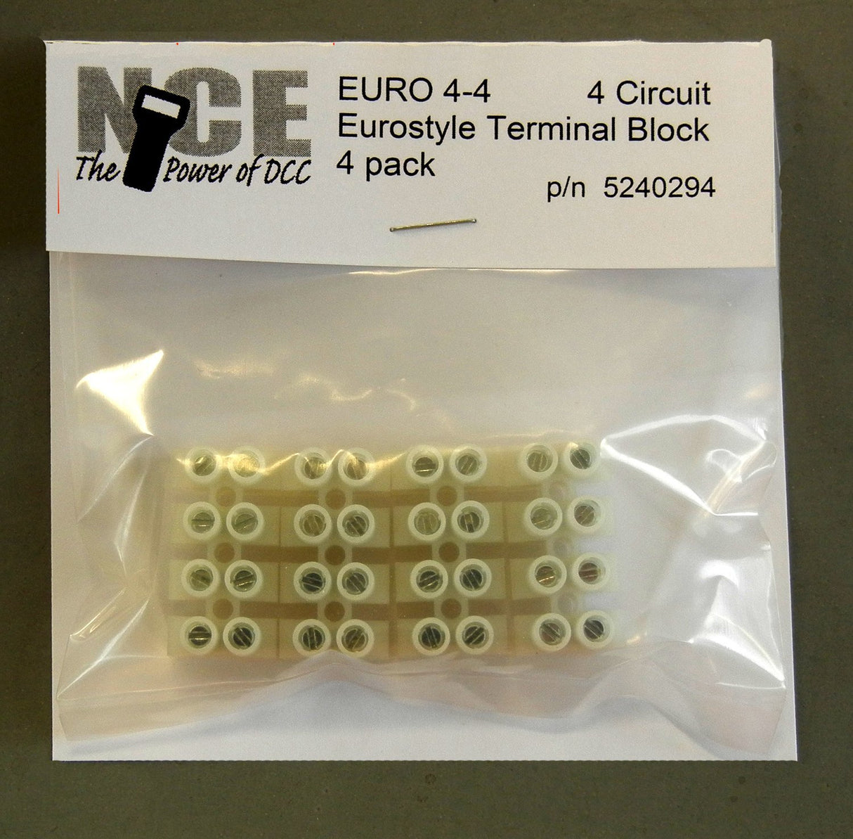 NCE 4-Circuit Eurostyle Terminal Strips -- For 14-24 AWG Wire pkg(4) - NCE 5240294