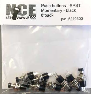 NCE BTN8 Momentary SPST Normally Open Pushbutton Switch 8-Pack -- Black - NCE 5240300