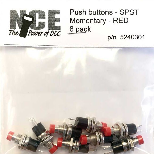 NCE BTN8 Momentary SPST Normally Open Pushbutton Switch 8-Pack -- Red - NCE 5240301