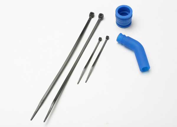 Traxxas 5245 Pipe coupler, molded (blue)/ exhaust deflecter (rubber, - Blue)/ cable ties, long (2)/ cable ties, short (2) - TRA5245