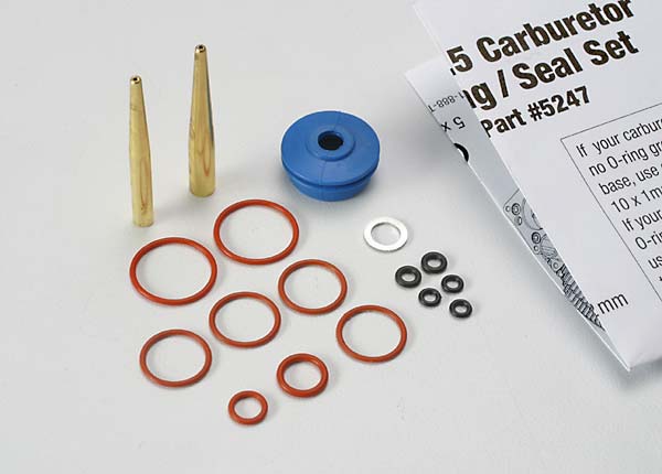 Traxxas 5247 O-ring and seal set, carburetor/ O-Rings: 2x1mm (3), 10x1mm (4), 2.5x1.15mm (2), 6.2x1.2mm (1)/ 5x.9mm O-ring installation tool/ 5.3x7.8x.6mm crush washer (2)/ carburetor dust boot (1) (TRX2.5, 2.5R) - TRA5247