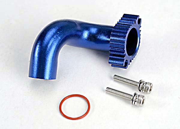 Traxxas 5287 Header , - Blue-anodized aluminum (for Rear exhaust engines only) (TRX 2.5 , 2.5R , 3.3) - TRA5287