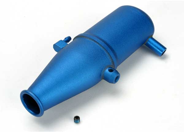 Traxxas 5342 Tuned pipe, aluminum, - Blue-anodized (dual chamber with pressure fitting)/ 4mm GS - TRA5342