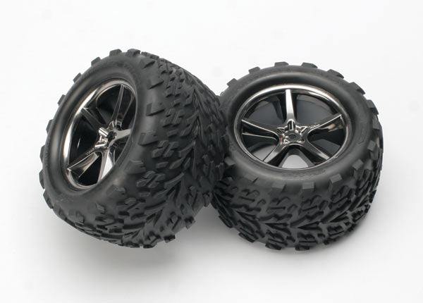 Traxxas 5374A Tires & Wheels , assembled , glued (Gemini black chrome Wheels , Talon Tires , foam Inserts) (2) - TRA5374A
