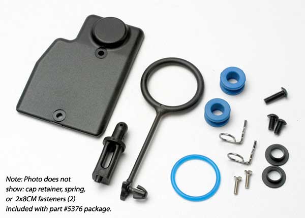Traxxas 5376 Rebuild kit, fuel tank (includes: Mounting post, grommets (2), tank guard, Mounting clips (2), cap o-ring, cap o-ring retainer, cap pull ring, spring, Hardware) - TRA5376