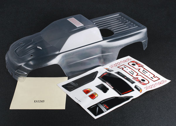 Traxxas 5387 Body, Revo 3.3 (Clear, requires painting)/ window, lights, grille Decal Sheet - TRA5387