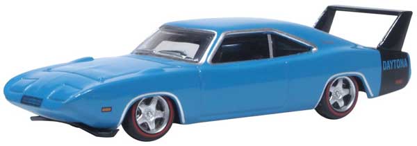 Oxford Diecast 1969 Dodge Charger Daytona - Assembled -- Bright Blue, Black - 553-87DD69004