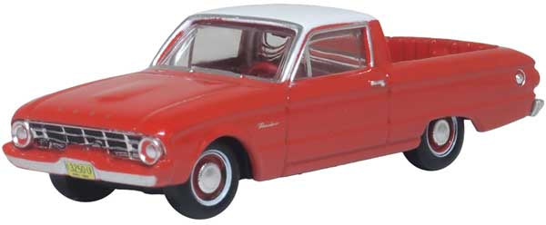 Oxford Diecast HO 1960 Ford Falcon Ranchero - Assembled -- Monte Carlo Red, Corinthian White