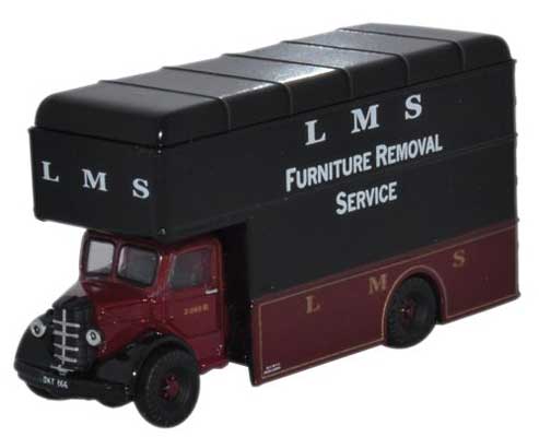 Oxford Diecast Bedford Luton Moving Van - Assembled -- LMS Furniture Removal Service (black, maroon) - 553-NBP004