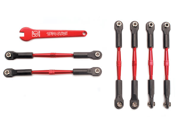 Traxxas 5539X Turnbuckles , aluminum (red-anodized) , camber links , 58mm (4) / Front toe links , 61mm (2) (assembled with rod ends and hollow balls) /  aluminum 5mm wrench (red-anodized) - TRA5539X