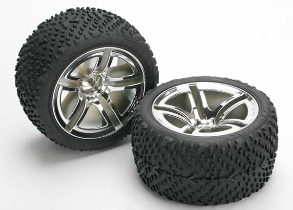 Traxxas 5573 Tires & Wheels , assembled , glued (Twin-Spoke Wheels , Victory Tires , foam Inserts) (nitro Rear) (2) - TRA5573
