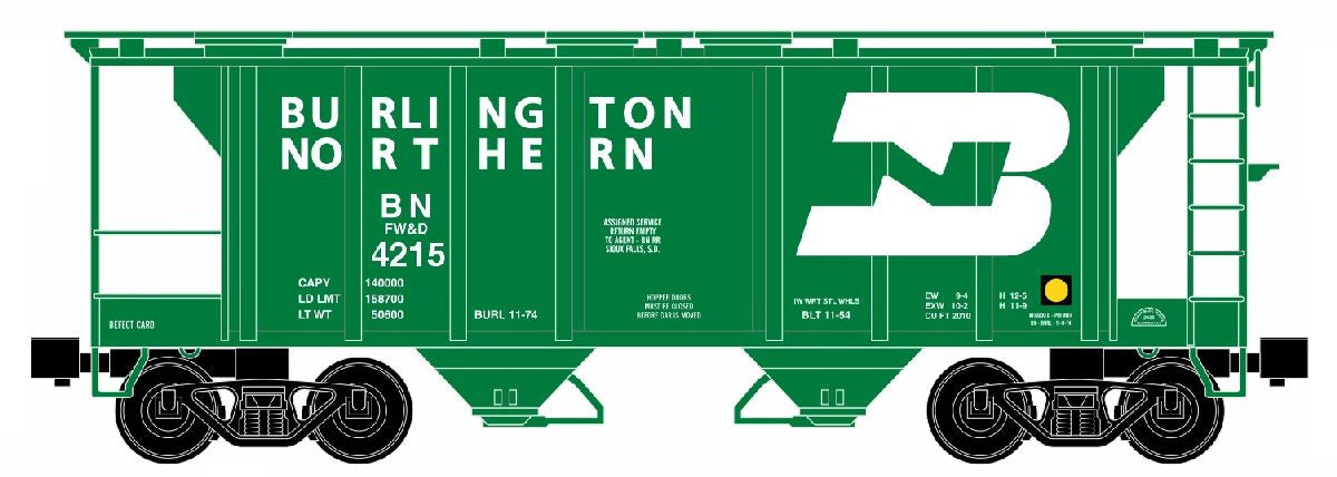 Ready Made Trains O 2 Bay Covered Hopper Burlington Northern (BN)