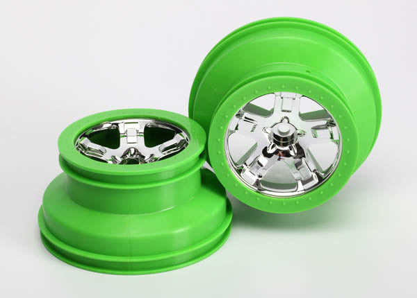 Traxxas 5866 Wheels , SCT , chrome , Green beadlock style , dual profile (2.2' outer , 3.0' inner) (2) (2WD Front only) - TRA5866