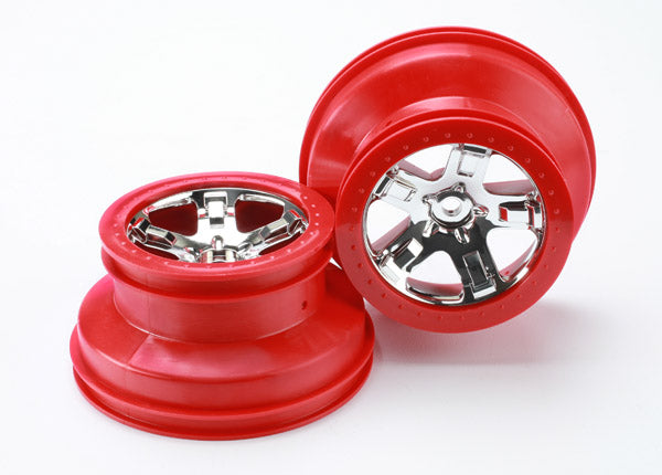 Traxxas 5868 Wheels, SCT chrome, - Red beadlock style, dual profile (2.2 outer, 3.0 inner) (4WD Front/Rear, 2WD Rear only) (2) - TRA5868
