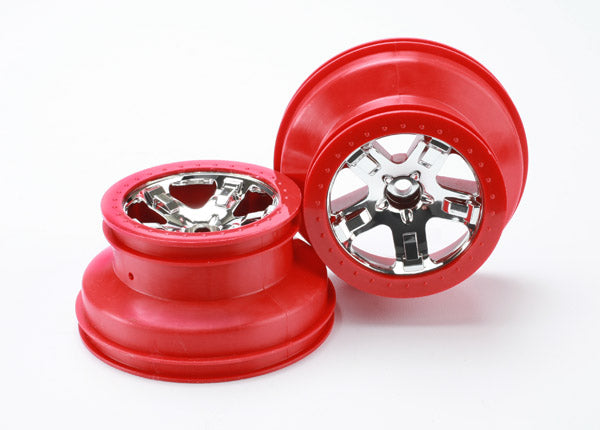 Traxxas 5870 Wheels, SCT chrome, - Red beadlock style, dual profile (2.2‚‚” outer, 3.0‚‚” inner) (2WD Front) (2) - TRA5870