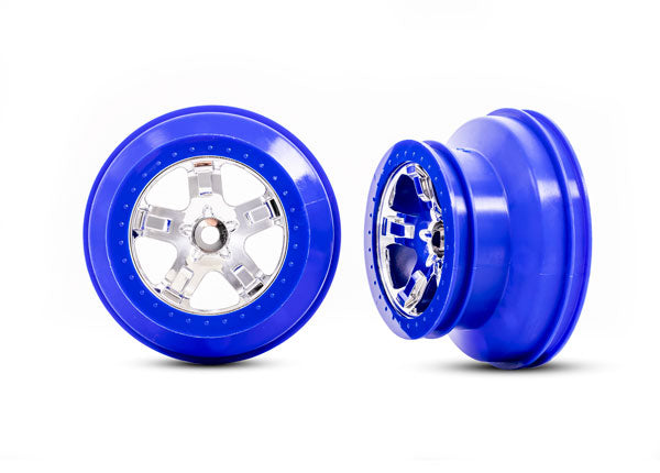 Traxxas 5870A Wheels, SCT chrome, - Blue beadlock style, dual profile (2.2” outer, 3.0” inner) (2) (2WD Front only)