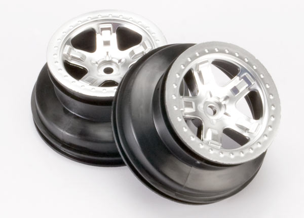 Traxxas 5872 Wheels, SCT satin chrome, beadlock style, dual profile (2.2' outer, 3.0' inner) (4WD Front/Rear, 2WD Rear only) - TRA5872