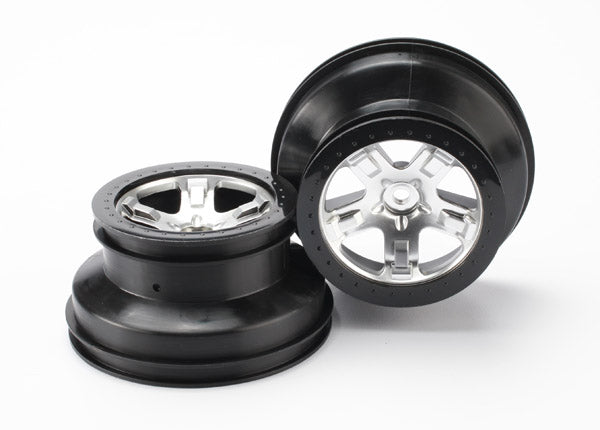 Traxxas 5872X Wheels , SCT satin chrome , black beadlock style SCT , dual profile (2.2‚‚” outer , 3.0‚‚” inner) (4WD Front / Rear , 2WD Rear only) (2) - TRA5872X
