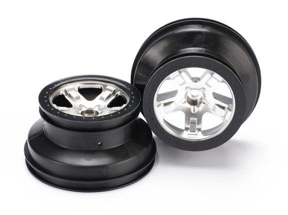 Traxxas 5874X Wheels , SCT satin chrome , black beadlock style , dual profile (2.2‚‚” outer , 3.0‚‚” inner) (2WD Front) (2) - TRA5874X