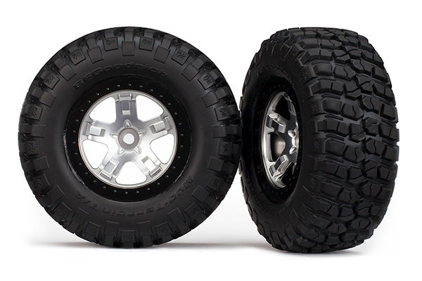 Traxxas 5878 Tires & Wheels, assembled, glued (SCT satin chrome, black beadlock style Wheels, BFGoodrich Mud-Terrain T/A KM2 Tires, foam Inserts) (2)(4WD Front/Rear, 2WD Rear only) - TRA5878