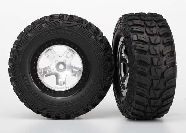 Traxxas 5880 Tires & Wheels, assembled, glued (SCT satin chrome, black beadlock style Wheels, Kumho Tires, foam Inserts) (2) (4WD Front/Rear, 2WD Rear only) - TRA5880