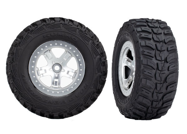 Traxxas 5880X Tires & Wheels , assembled , glued (SCT satin chrome , beadlock style Wheels , Kumho Tires , foam Inserts) (2) (4WD Front / Rear , 2WD Rear only) - TRA5880X