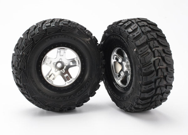 Traxxas 5881 Tires & Wheels, assembled, glued (SCT satin chrome, black beadlock style Wheels, Kumho Tires, foam Inserts) (2) (2WD Front) - TRA5881