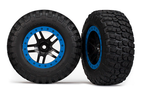 Traxxas 5883A Tire & Wheel Assembly, glued (SCT Split-Spoke , black , - Blue beadlock Wheels , BFGoodrich‚‚ Mud-Terrain‚‚™ T / A‚‚ KM2 tire , Inserts) (2) (4WD f / r , 2WD Rear) - TRA5883A