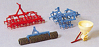 Faller HO Farm Implements -- Drag Disc, Harrow & Manure Spreader