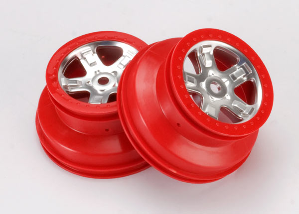 Traxxas 5972A Wheels , SCT satin chrome with - Red beadlock , dual profile (2.2' outer , 3.0' inner) (2) - TRA5972A