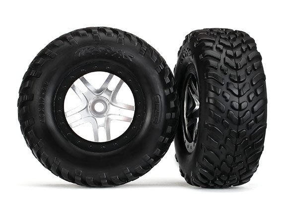 Traxxas 5978 Tires & Wheels, assembled, glued (SCT Split-Spoke satin chrome, black beadlock Wheels, dual profile (2.2' outer, 3.0' inner), SCT off-road racing Tires, foam Inserts) (2) (Front/Rear) - TRA5978