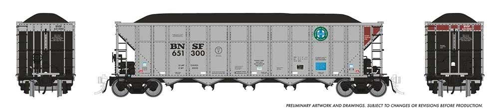 Rapido HO Autoflood III Rapid Discharge Coal Hopper 6-Pack - Ready to Run -- BNSF Railway Set #3 (silver, Boxcar Red, Circle/Cross Logo)