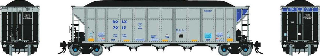 Rapido HO Autoflood III Rapid Discharge Coal Hopper w/Load - Ready to Run -- Railroad Of Lies ROLX #7015 (aluminum, blue)