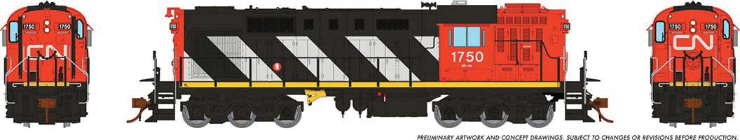 Rapido Trains HO MLW-CN RSC-14 - LokSound and DCC -- Canadian National 1754 (Stripe Scheme, black, red, white)