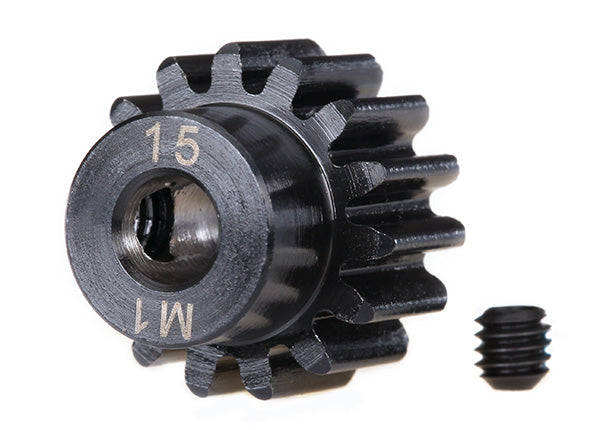 Traxxas 6487R Gear, 15-T pinion (machined) (1.0 metric pitch) (fits 5mm shaft)/ set screw (for use only with steel spur gears) - TRA6487R