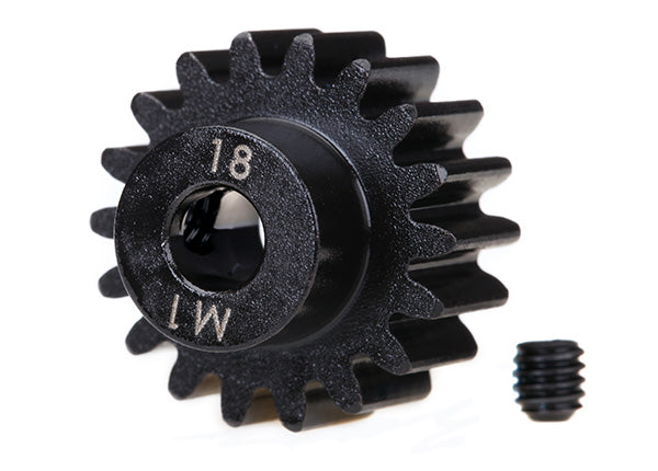 Traxxas 6491R Gear, 18-T pinion (machined) (1.0 metric pitch) (fits 5mm shaft)/ set screw (for use only with steel spur gears) - TRA6491R