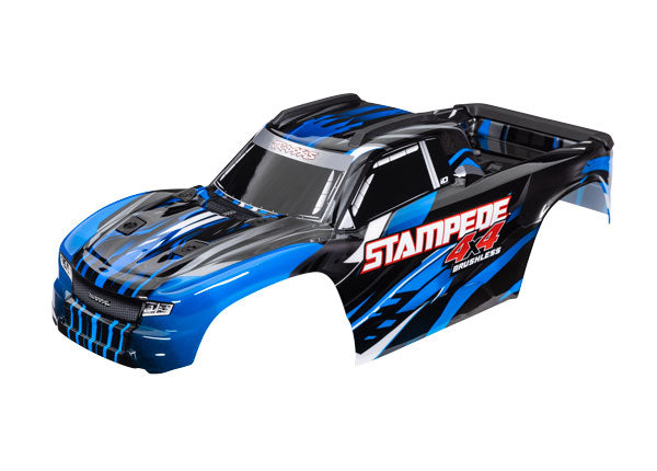 Traxxas 6762-BLUE Body, Stampede 4X4 Brushless, - Blue (painted, decals applied) (assembled with Front & Rear Body Mounts and Rear Body support for clipless Mounting)