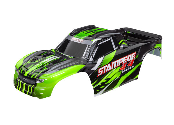 Traxxas 6762-GRN Body, Stampede 4X4 Brushless, Green (painted, decals applied) (assembled with Front & Rear Body Mounts and Rear Body support for clipless Mounting)