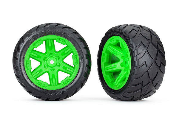 Traxxas 6768G Tires & Wheels, assembled, glued (2.8') (RXT Green Wheels, Anaconda Tires, foam Inserts) (2WD electric Rear) (2) (TSM Rated) - TRA6768G