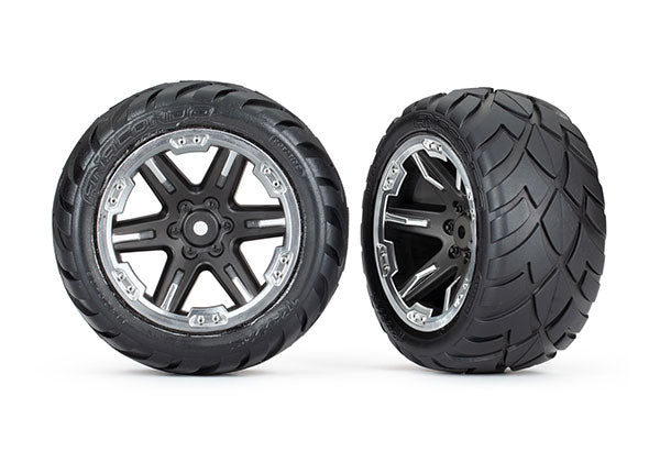 Traxxas 6768X Tires & Wheels, assembled, glued (2.8') (RXT black & chrome Wheels, Anaconda Tires, foam Inserts) (2WD electric Rear) (2) (TSM Rated) - TRA6768X