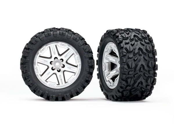 Traxxas 6773R Tires & Wheels, assembled, glued (2.8') (RXT satin chrome Wheels, Talon Extreme Tires, foam Inserts) (4WD electric Front/Rear, 2WD electric Front only) (2) (TSM Rated) - TRA6773R