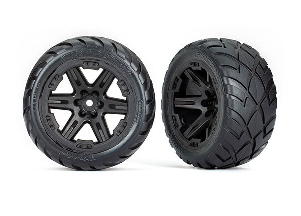 Traxxas 6775 Tires & Wheels, assembled, glued (2.8') (RXT black Wheels, Anaconda Tires, foam Inserts) (4WD electric Front/Rear, 2WD electric Front only) (2) (TSM Rated) - TRA6775
