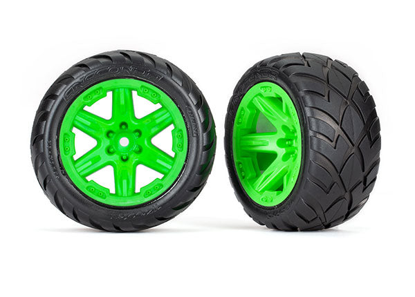 Traxxas 6775G Tires & Wheels, assembled, glued (2.8') (RXT Green Wheels, Anaconda Tires, foam Inserts) (4WD electric Front/Rear, 2WD electric Front only) (2) (TSM Rated) - TRA6775G