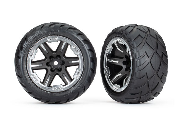 Traxxas 6775X Tires & Wheels, assembled, glued (2.8") (RXT black & chrome Wheels, Anaconda Tires, foam Inserts) (4WD electric Front/Rear, 2WD electric Front only) (2) (TSM Rated) - TRA6775X