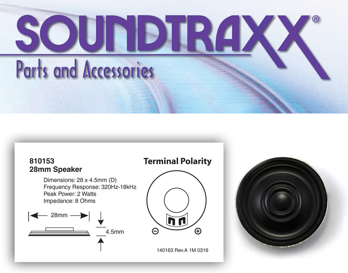 Soundtraxx 2-Watt 8-Ohm Round Speaker -- 1-1/8" 28mm Diameter x 11/64 4.5mm Deep - 678-810153