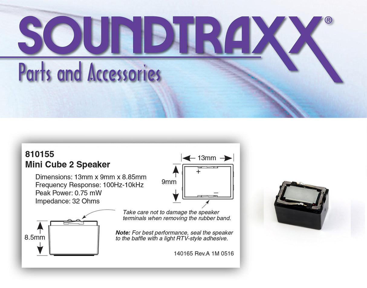 Soundtraxx Mini Cube Speaker -- 1/2 x 3/8 x 23/64" 13 x 9 x 9.4mm - 678-810155